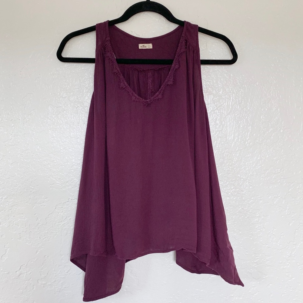 Purple Flowy Hollister Lace Slit Back Tank Top